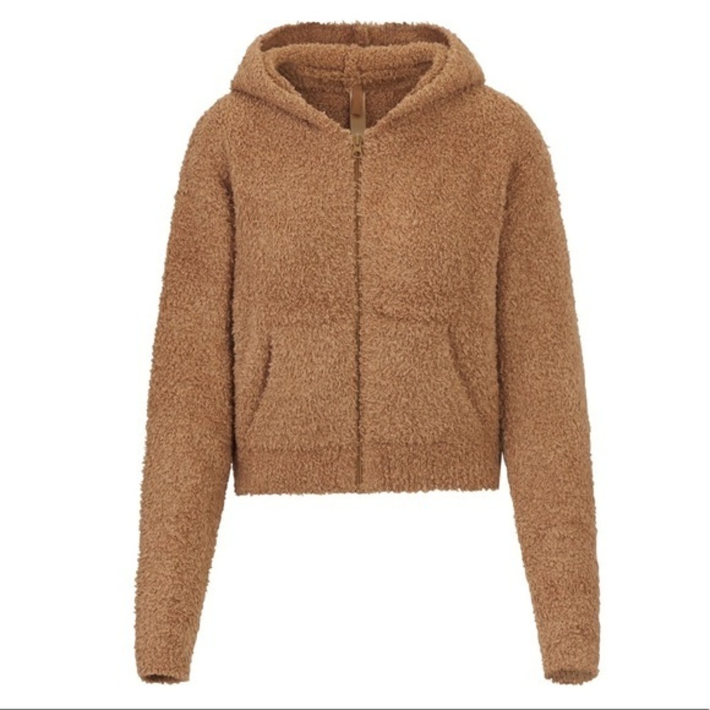 SKIMS cozy knit zip up hoodie in camel